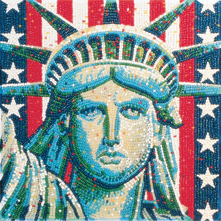 This portrait, made of almost 14,000 Jelly Belly jelly beans, is featured in the American Crafts Museum national tour.
